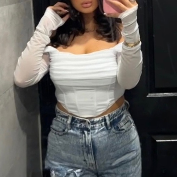 White corset mesh strapless top - Picture 4 of 4